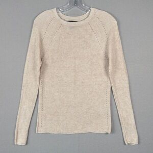 T TAHARI‎ Crewneck Sweater XS Oatmeal Raglan Fine Ribbed Knit Neutral Casual